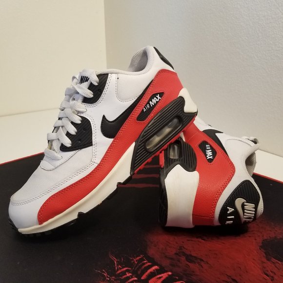 Nike AirMax 90 GS White/Black/Light Crimson/Grey - Picture 1 of 5